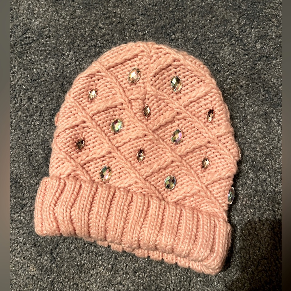 Pink rhinestone beanie